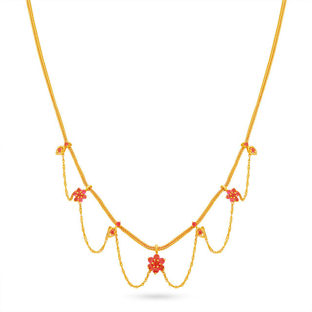 Delicate Ruby Flower Necklace 