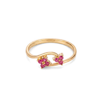 Mesmerising 18 Karat Gold And Ruby Double Floral Ring