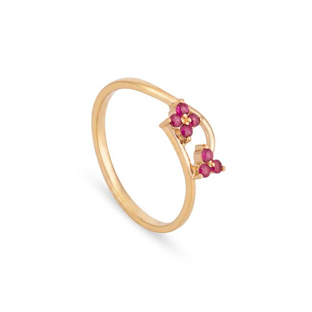Mesmerising 18 Karat Gold And Ruby Double Floral Ring 2