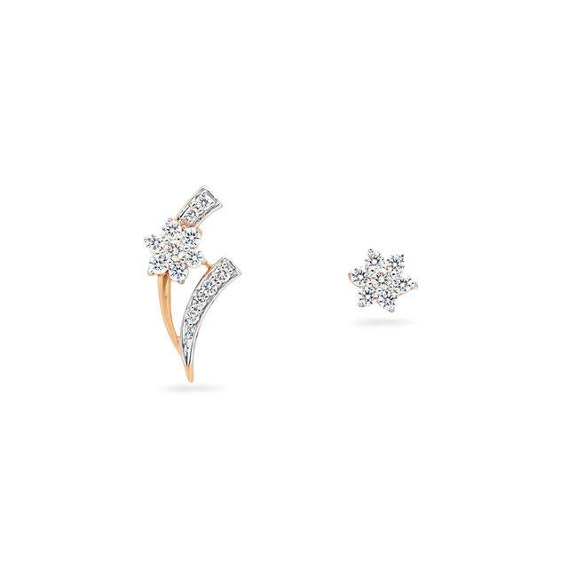 Gold Floral & Star Mismatch Diamond Earrings,,hi-res