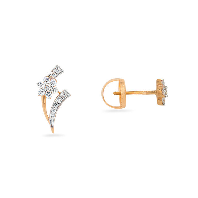 Gold Floral & Star Mismatch Diamond Earrings,,hi-res