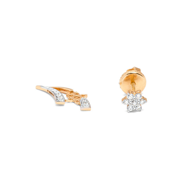 Gold Floral & Star Mismatch Diamond Earrings,,hi-res