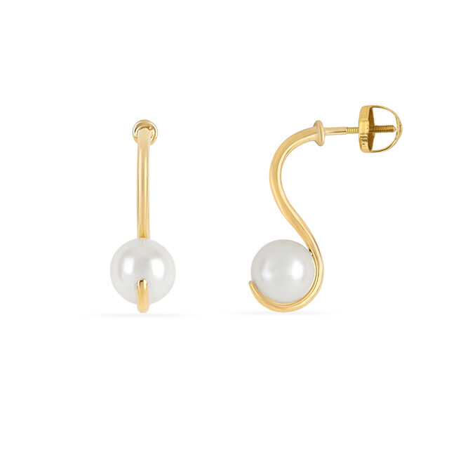 Tanishq 18 KT Pearl Curve Stud Earrings for Women 2