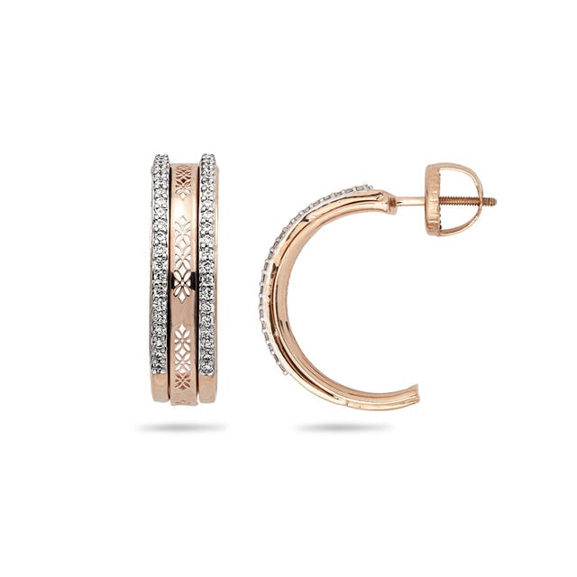 Filigree Inspired Rose Gold and Diamond Hoop Earrings,,hi-res 2