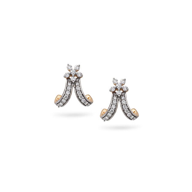 Crescent Inspired Diamond and Gold Stud Earrings,,hi-res 
