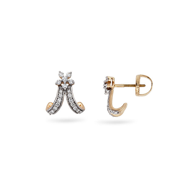 Crescent Inspired Diamond and Gold Stud Earrings,,hi-res 2