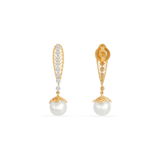 Tanishq 18 KT Diamond Pearl Drop Earrings for Women 3
