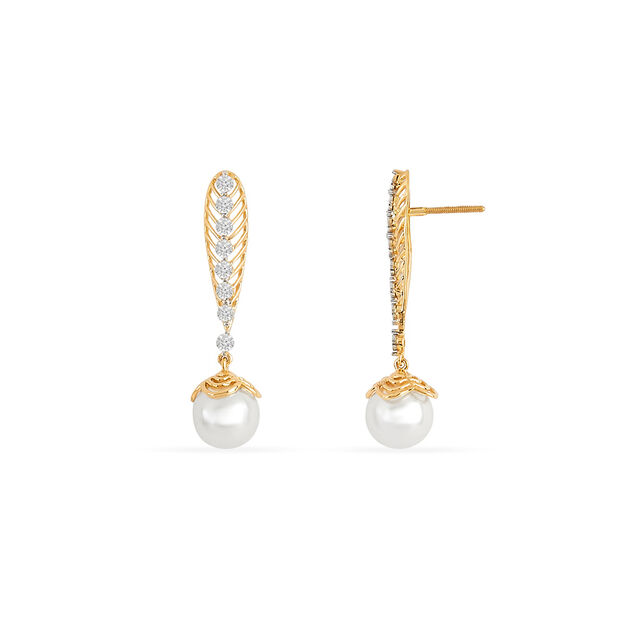 Tanishq 18 KT Diamond Pearl Drop Earrings for Women 4