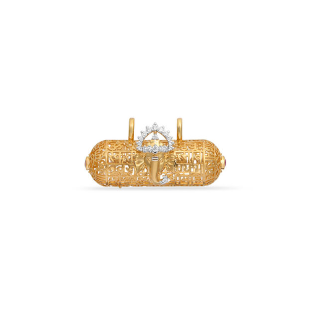 Divine 18 Karat Yellow Gold And Diamond Studded Ganesha Motif Mangalsutra Pendant,,hi-res 