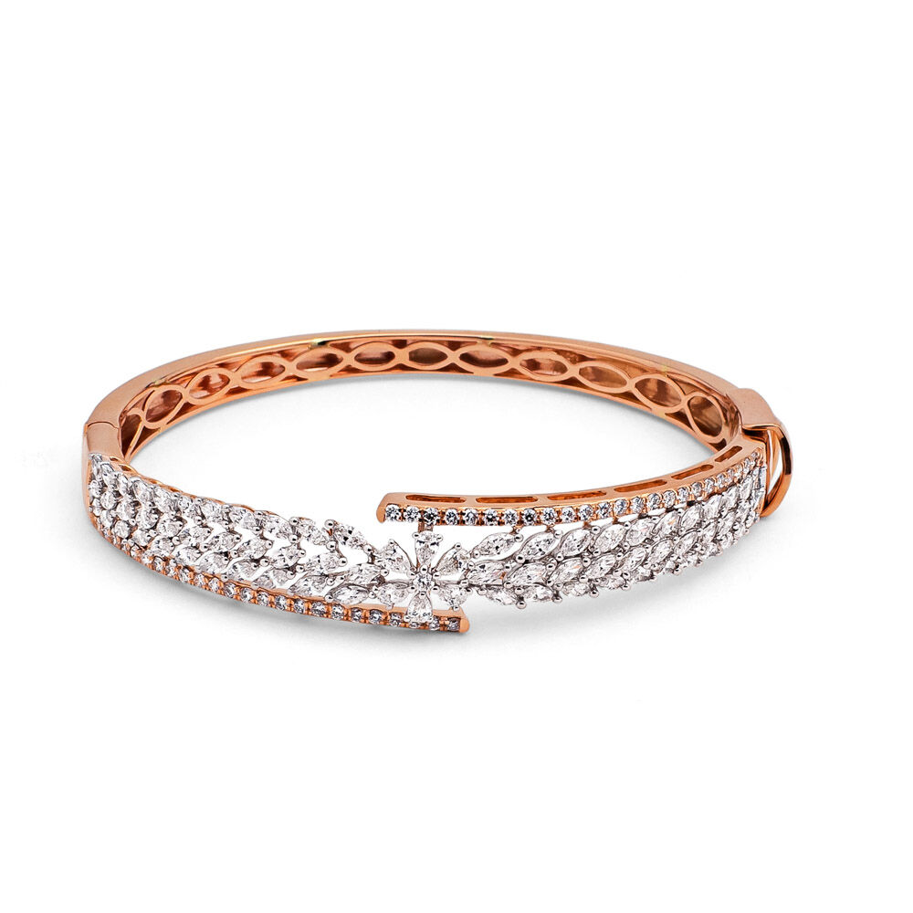 Floral Fern Diamond and Rose Gold Bangle