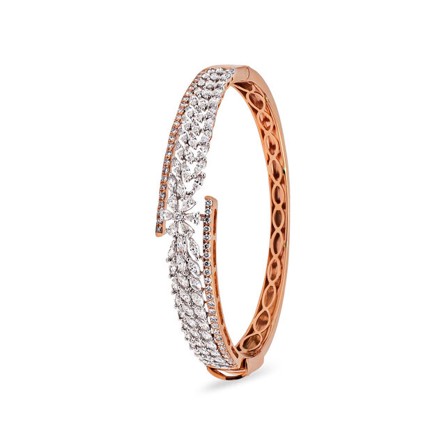 Floral Fern Diamond and Rose Gold Bangle,,hi-res 2