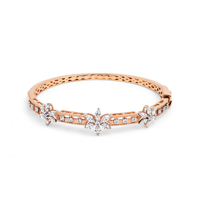 Floral Diamond and Rose Gold Bangle,,hi-res 
