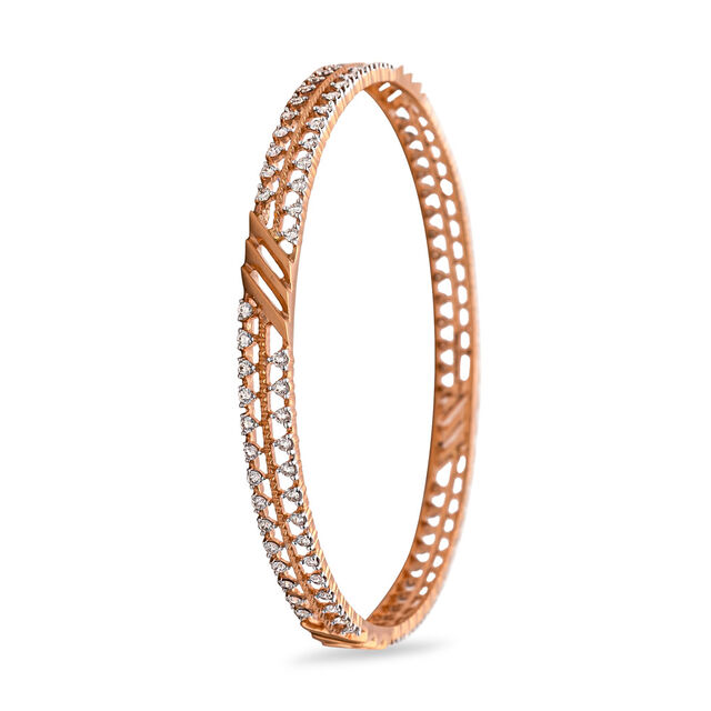 Contemporary Lattice Diamond and Rose Gold Bangle,,hi-res 2