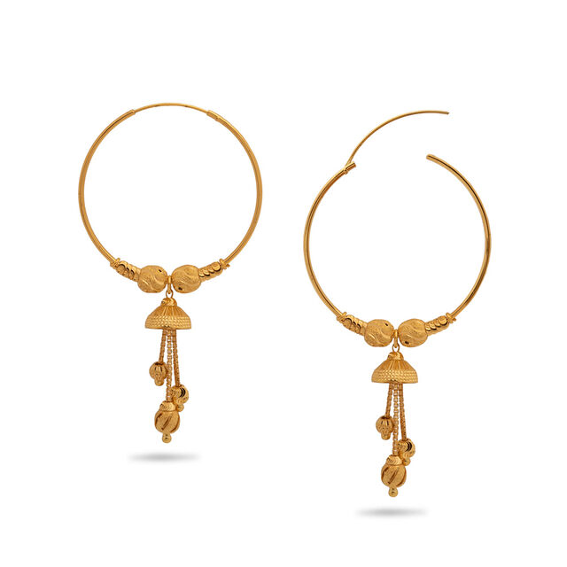 Graceful Gold Hoops Earrings with Tassel Accents,,hi-res 2