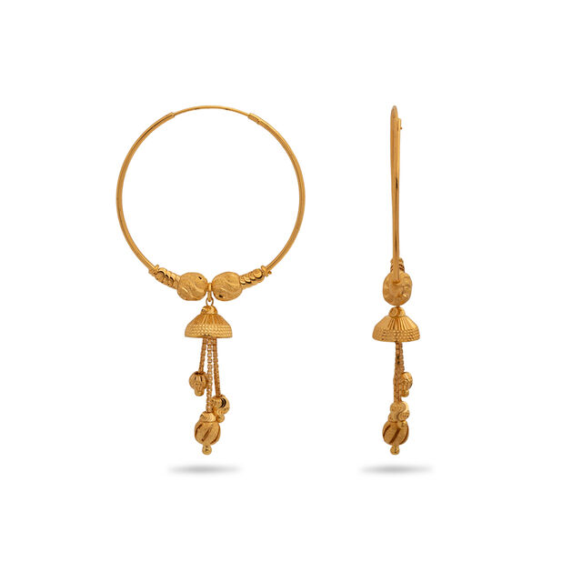 Graceful Gold Hoops Earrings with Tassel Accents,,hi-res 3