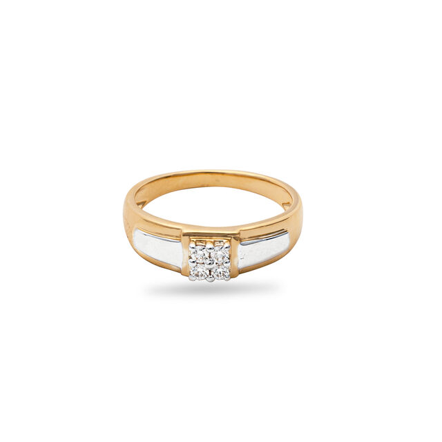 Yellow and White Gold Ring with Diamond Studs for Men 