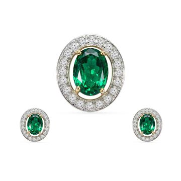 Tanishq 18 KT Emerald Halo Setfor Women