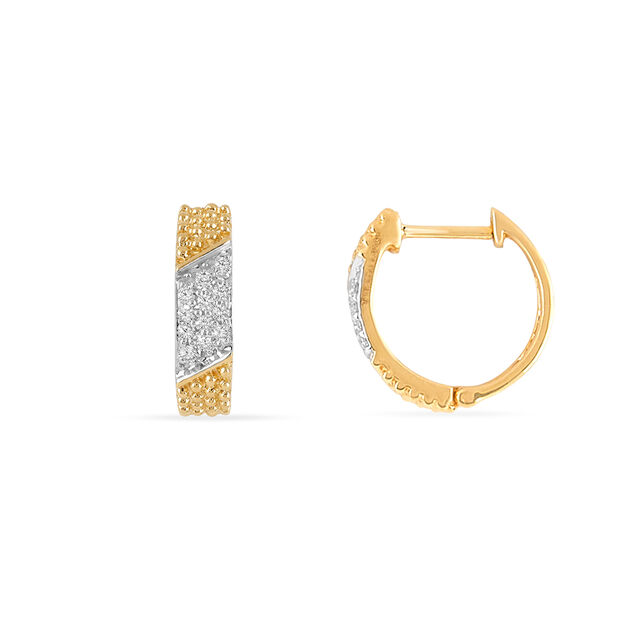 Tanishq 18 KT Textured Diamond Hoops for Women,,hi-res 2