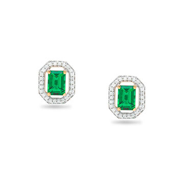 Green Gemstone and Diamond Stud Earrings