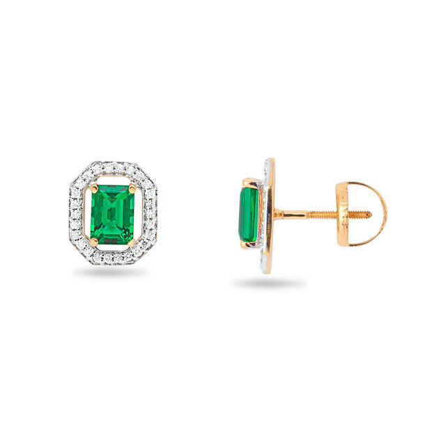 Green Gemstone and Diamond Stud Earrings,,hi-res 2
