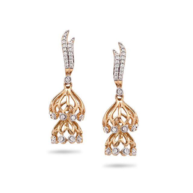 Modern Floral Drop Gold Earrings,,hi-res 