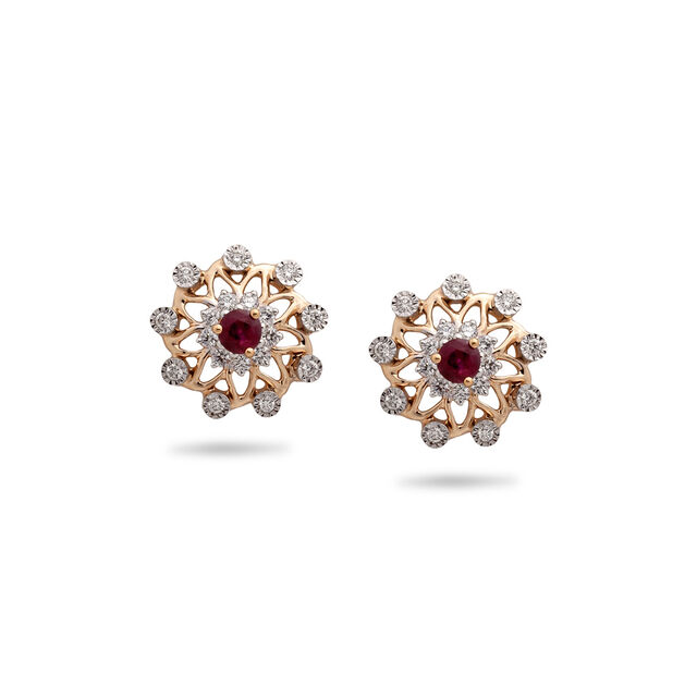 Classic Ruby & Diamond Floral Stud,,hi-res 