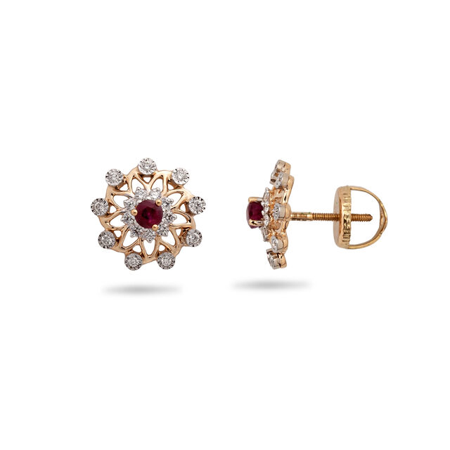 Classic Ruby & Diamond Floral Stud,,hi-res 2