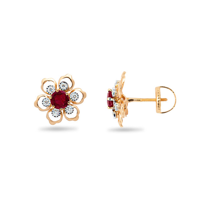 Minimalist Ruby & Diamond Flower Studs,,hi-res 2