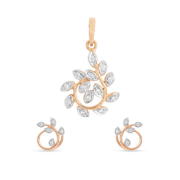 Leaf Inspired Gold Pendant and Earrings Set