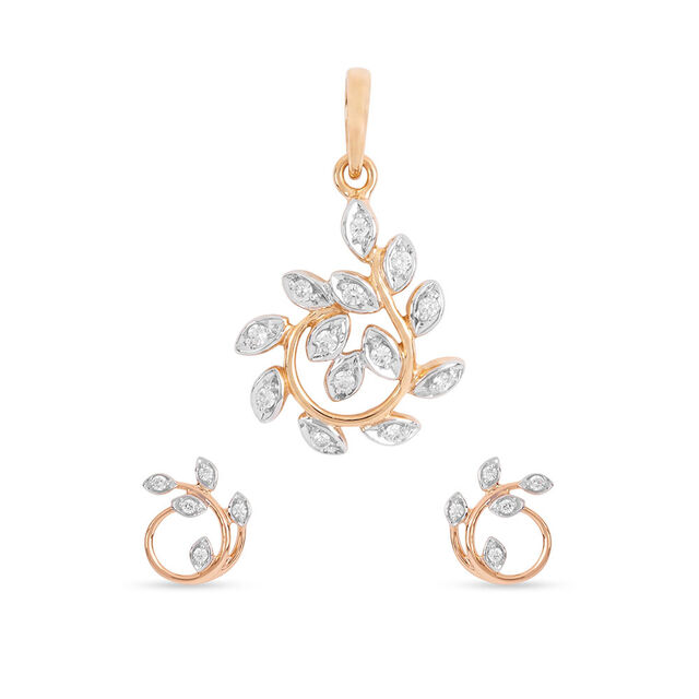 Leaf Inspired Gold Pendant and Earrings Set,,hi-res 