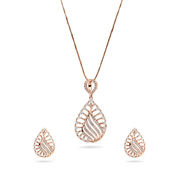 Leaf Inspired Diamond Pendant and Earrings Set,,hi-res 