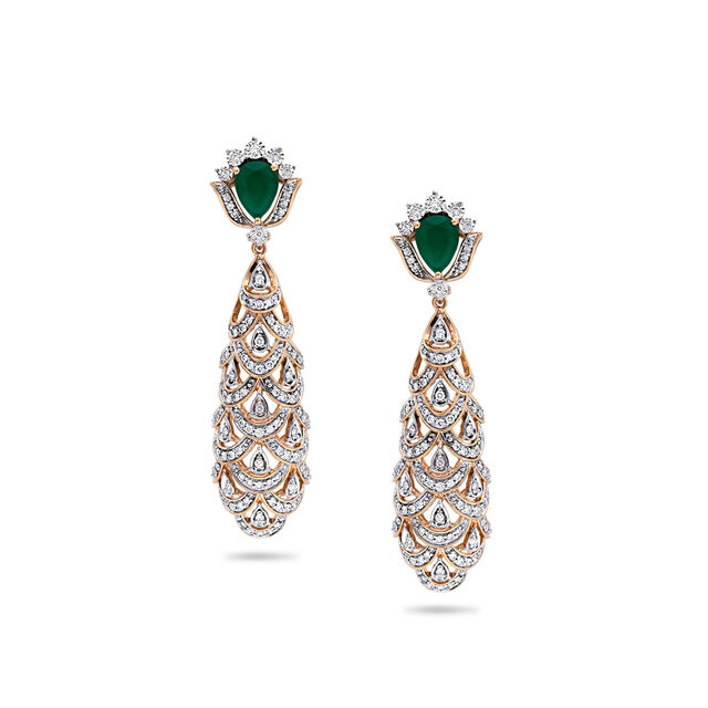 18 Karat Gold Diamond and Emerald Drop Earrings,,hi-res 