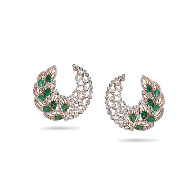18 Karat Gold Diamond and Emerald Hoop Earrings,,hi-res 