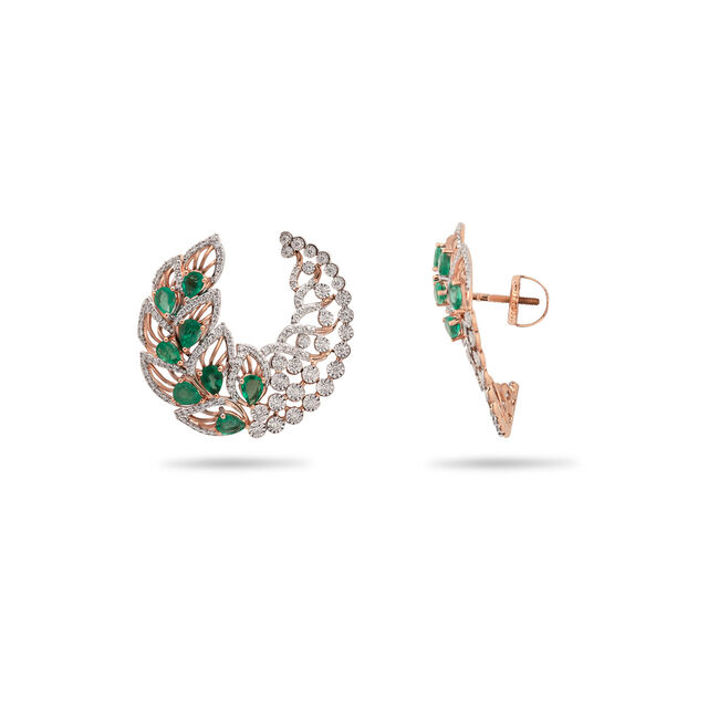 18 Karat Gold Diamond and Emerald Hoop Earrings,,hi-res 2