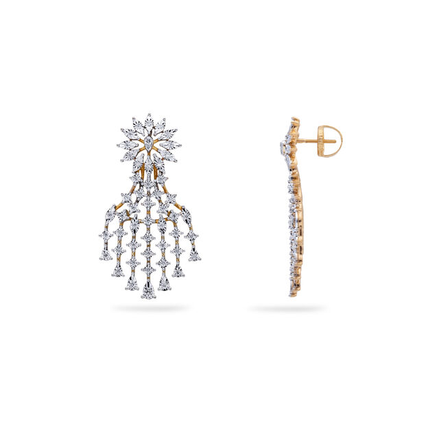 Cascading Diamond Floral Drop Earrings,,hi-res 2