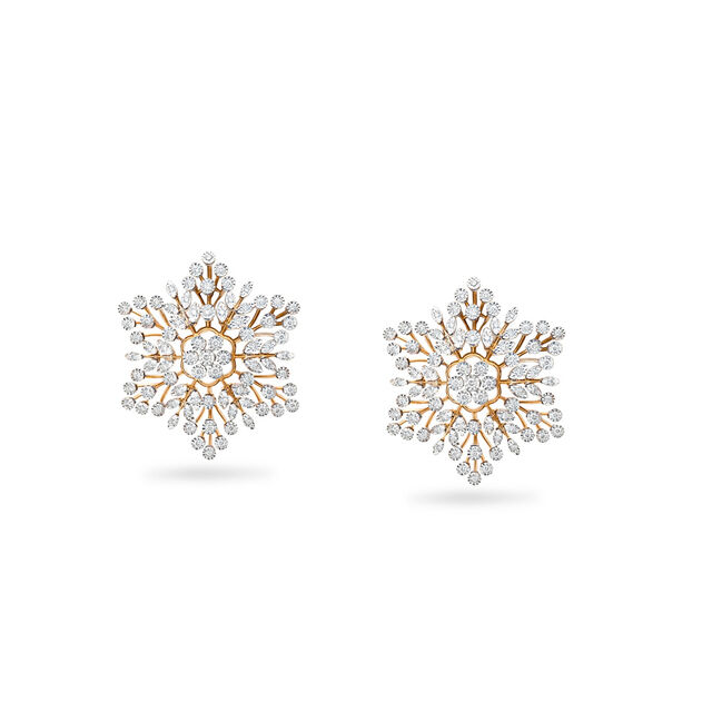 Frostflower Sparkle Gold and Diamond Stud Earrings,,hi-res