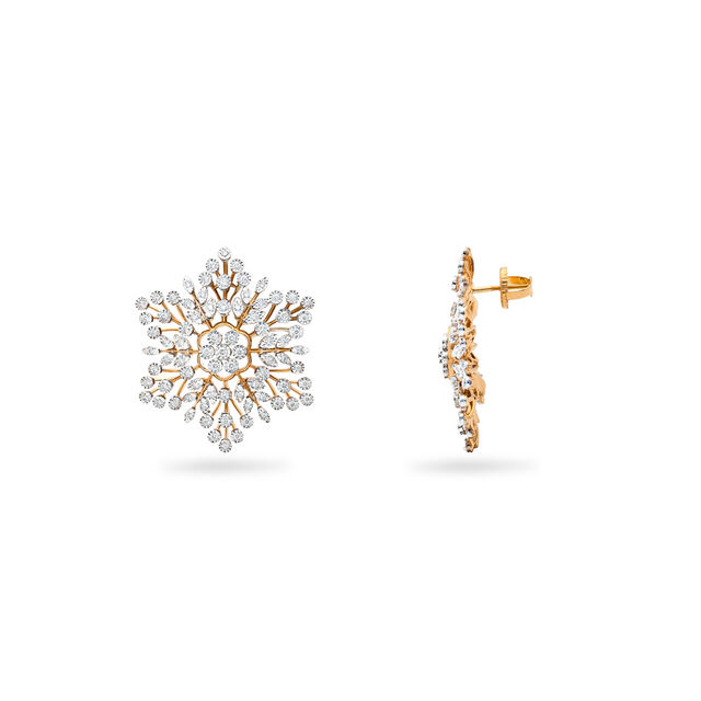 Frostflower Sparkle Gold and Diamond Stud Earrings,,hi-res