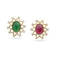 Dual Gemstone Floral Gold Earrings,,hi-res 