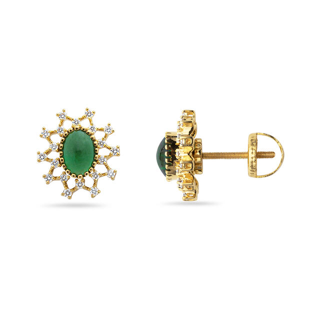Dual Gemstone Floral Gold Earrings,,hi-res 2