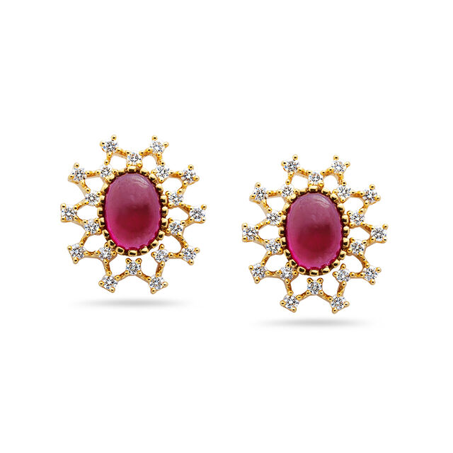 Dual Gemstone Floral Gold Earrings,,hi-res 5