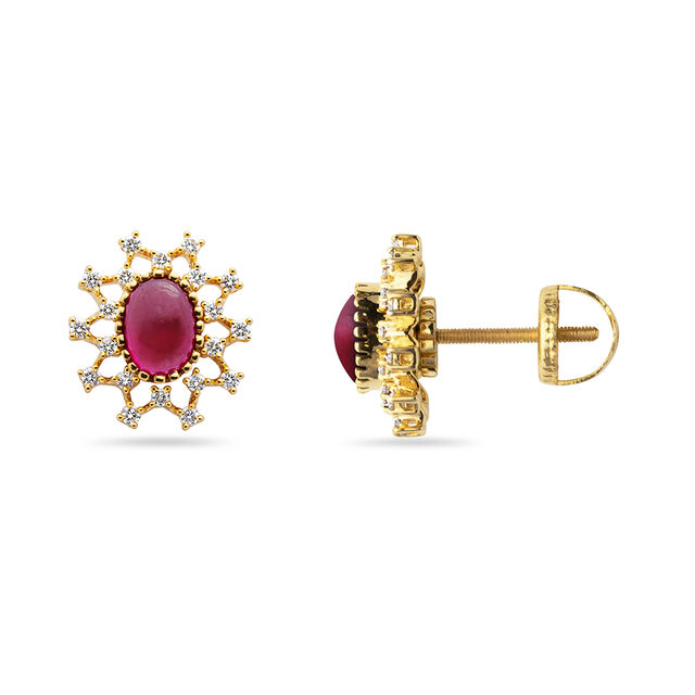 Dual Gemstone Floral Gold Earrings,,hi-res 6