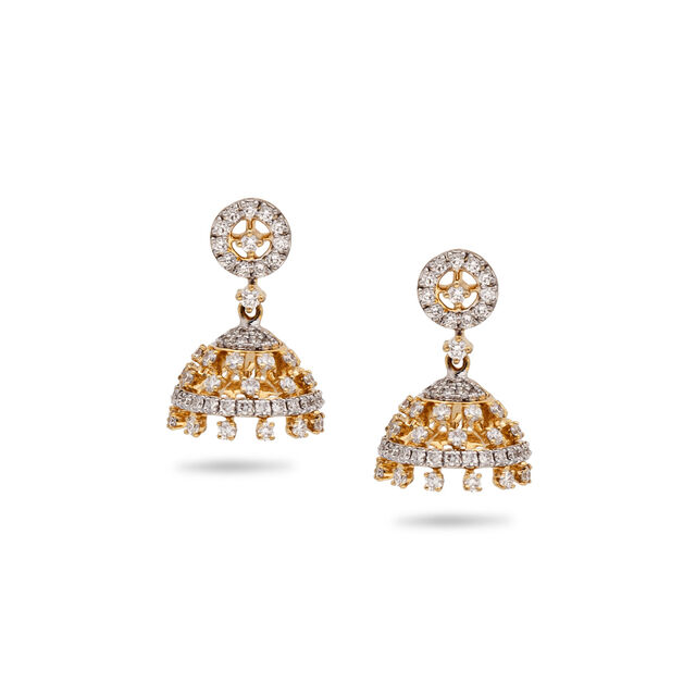Enigmatic Petal Cascade Gold and Diamond Jhumkas,,hi-res 