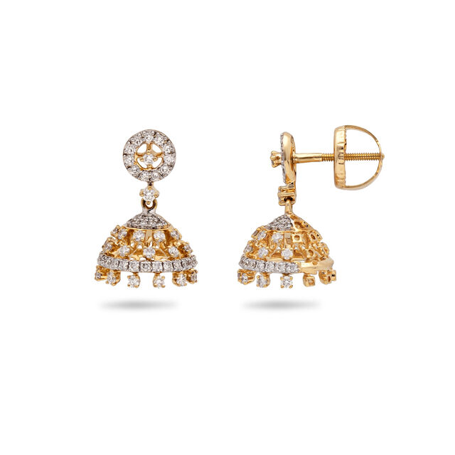 Enigmatic Petal Cascade Gold and Diamond Jhumkas,,hi-res 2