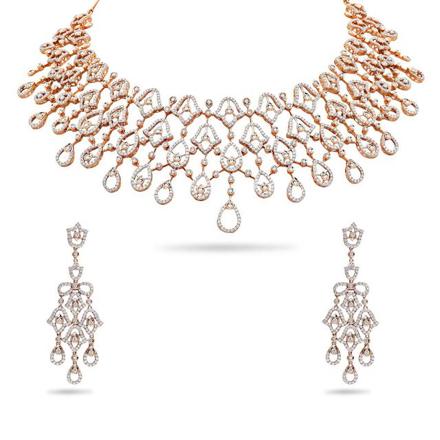 Dewdrop Bloom Symphony Gold Necklace Set,,hi-res 