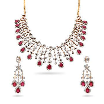 Crimson Petal Gold Necklace Set