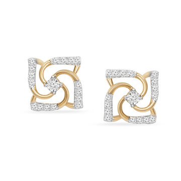 Exquisite Floral Diamond Stud Earrings in Yellow and White Gold