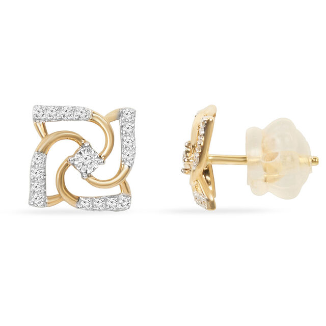 Exquisite Floral Diamond Stud Earrings in Yellow and White Gold 3