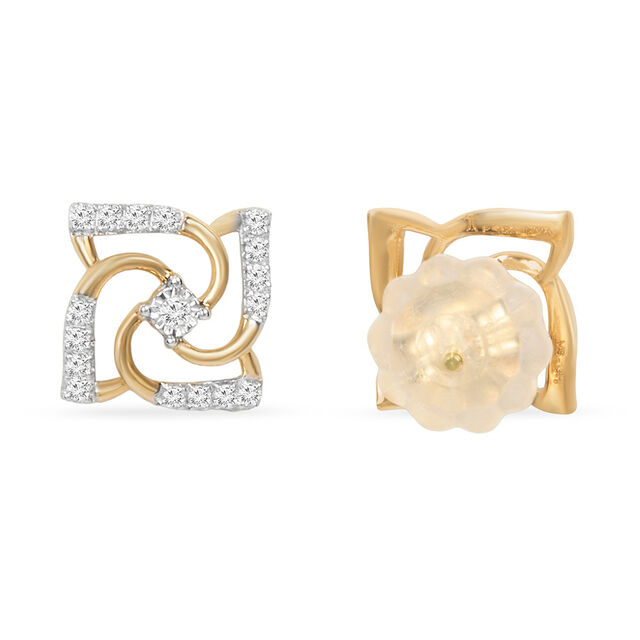 Exquisite Floral Diamond Stud Earrings in Yellow and White Gold 4