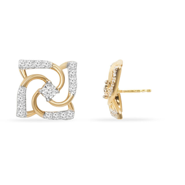Exquisite Floral Diamond Stud Earrings in Yellow and White Gold 5