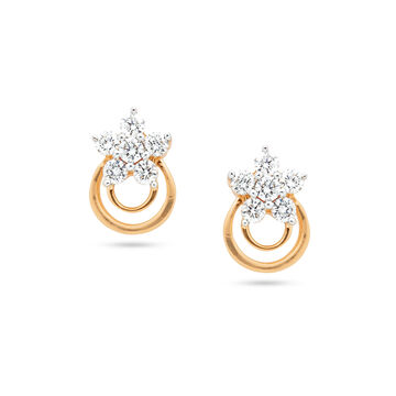 Flower Drop Gold & Diamond Earrings